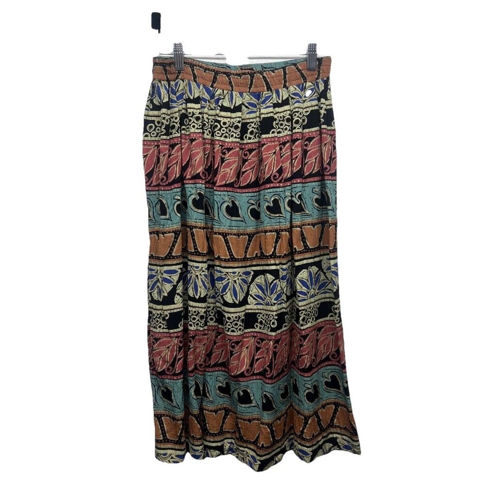 Vintage 90's Melrose Abstract Skirt Calf Length Size M Medium Crinkle